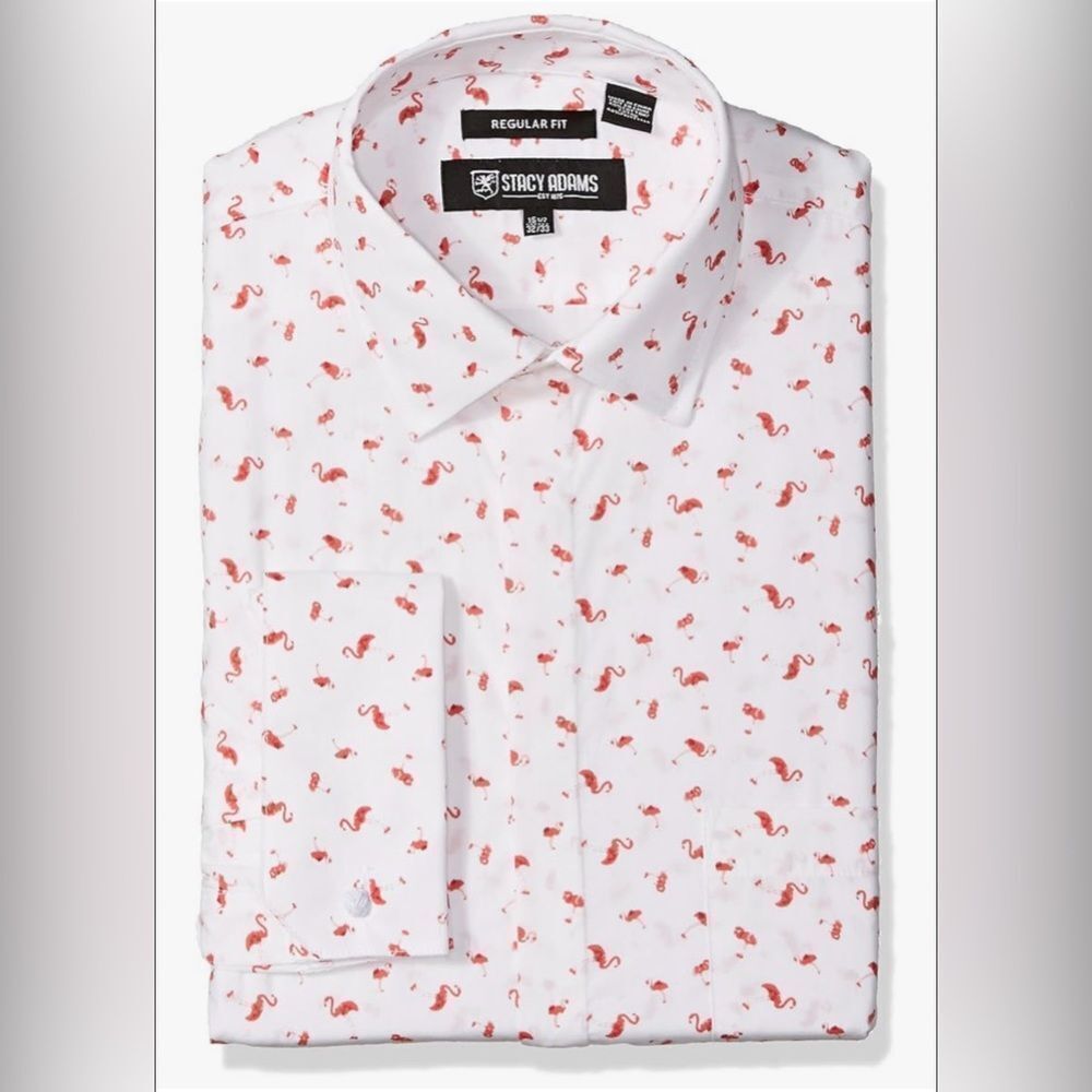 Stacy Adams Men's Flamingo Regular Fit Dress Shirt 15.5, 34/35 🦩